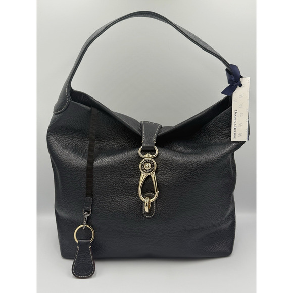 Dooney & Bourke Logo Lock Shoulder Bag Pebbled Leather Navy Blue NWT - Picture 1 of 15